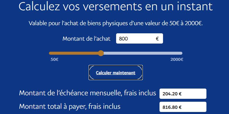 Paypal simulation paiement 4 fois