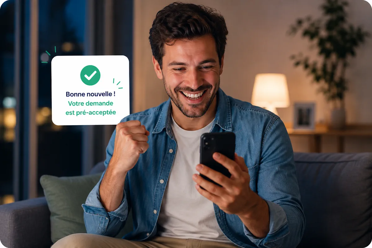 homme dont la demande de prêt en ligne vient d'être pré-acceptée