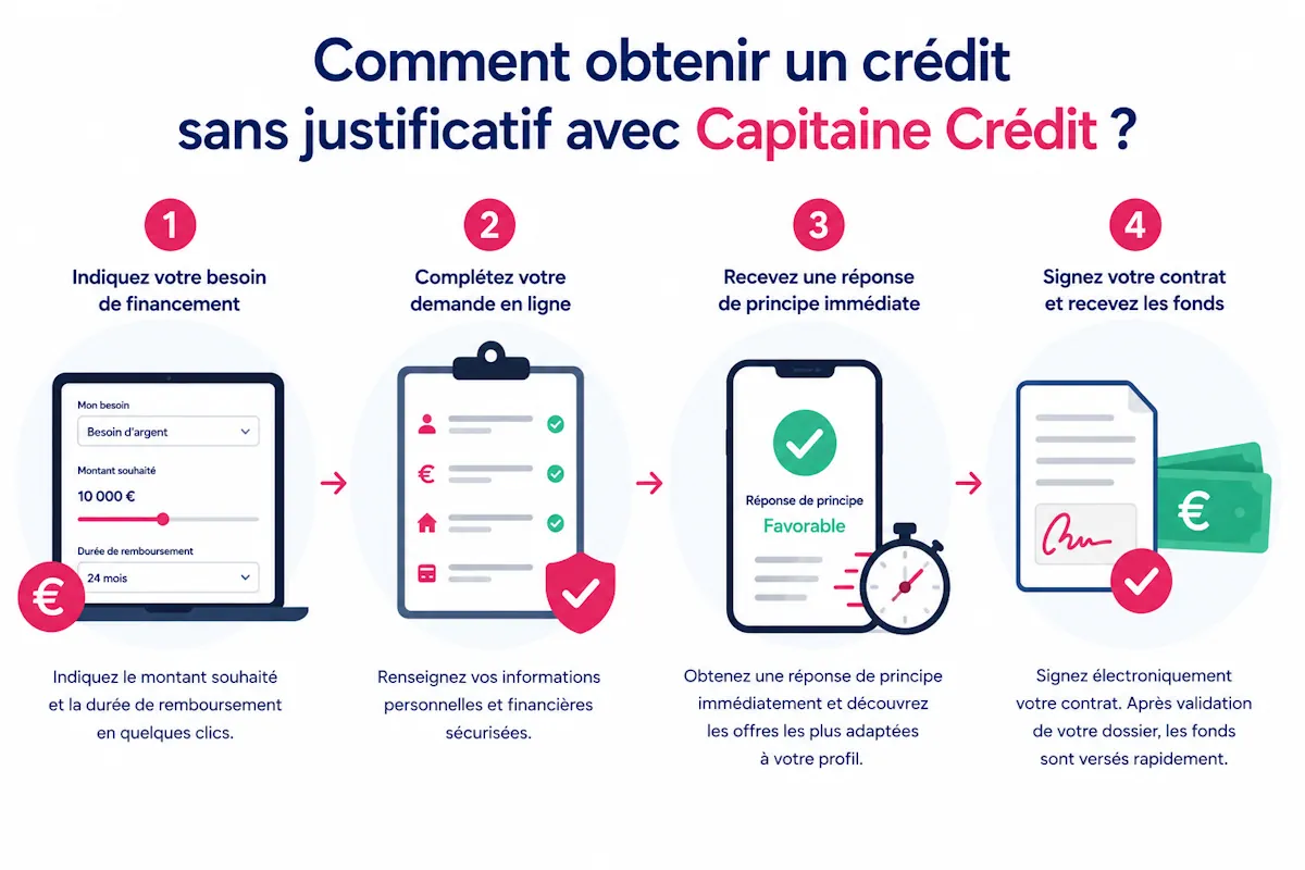 schéma des étapes pour un crédit sans justificatif