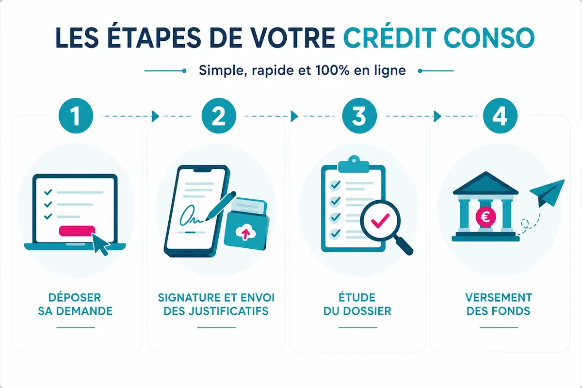 Schéma les étapes d'une demande de crédit conso