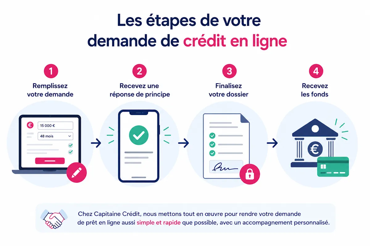 Schéma les étapes d'une demande de crédit en ligne