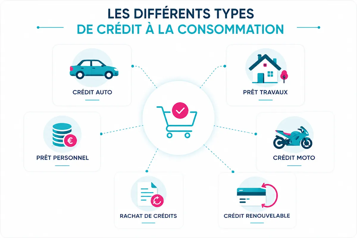 Schéma de tous les types de crédit à la consommation